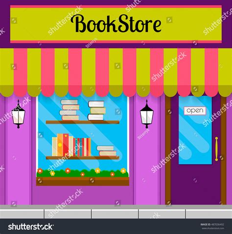 Bookshop Front Bookstore Facade Flat Style Stock Vector Royalty Free