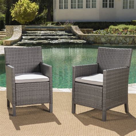 Browse our outdoor dining chairs. Clarance Outdoor Wicker Dining Chairs with Light Grey ...