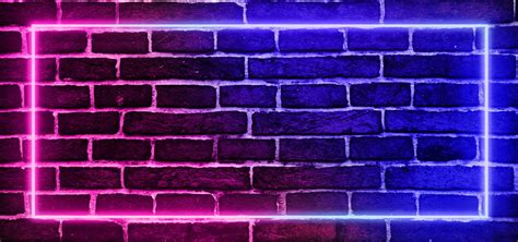 Modern Double Colors Neon Lights On Brick Background Wallpaper Background Neon Background