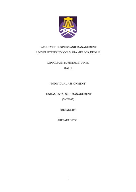 Individual Assignment Mgt Faculty Of Business And Management Universiti Teknologi Mara