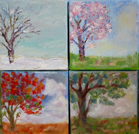 Tree Painting Original Oil Four Seasons Set Of Four Paintings