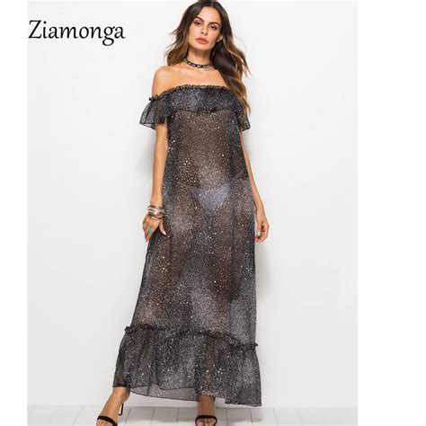 Ziamonga Summer Sundress Long Women See Through Beach Dress Strapless