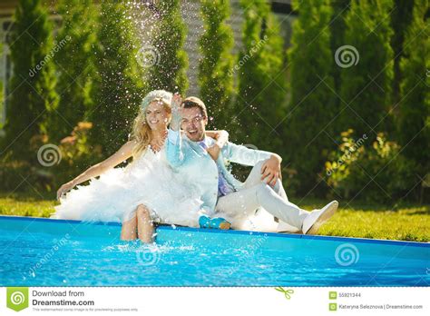 Newlyweds Near Water Stock Photo Image Of Girl Dress 55921344