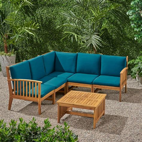 Brendon Outdoor 5 Seater Acacia Wood Sofa Sectional Set Brown And Dark