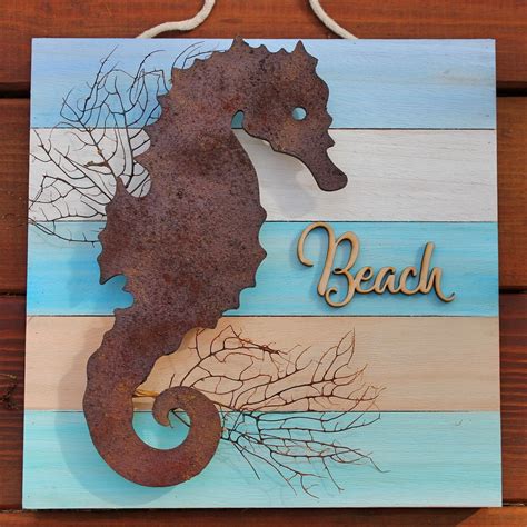 Handmade Rust Seahorse Pallet Wood Wall Art Free Shipping