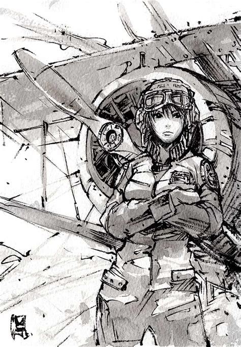 A Girl Pilot Ink Sketch By Mycks On Deviantart