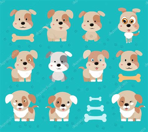 Happy Dog Cartoondogs Vector Set Of Icons And Illustrations Stock