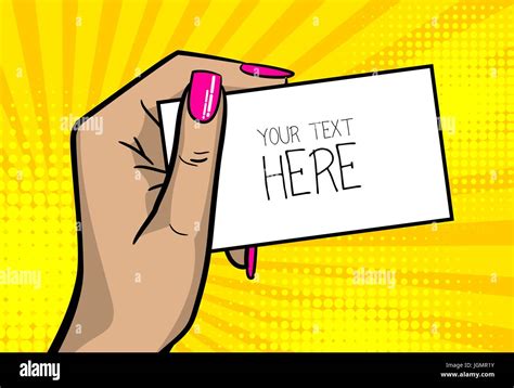 Pop Art Comic Text Business Card Girl Woman Hand Stock Vector Image