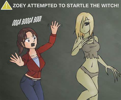 Zoey Attempting To Startle The Witch 3 Character Fictional