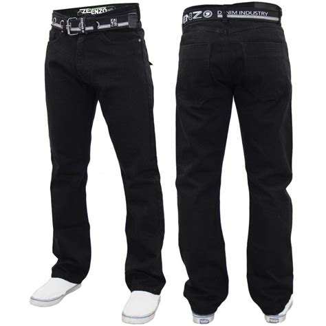 Enzo Mens Ez 324 Designer Denim Stonewashed Jeans Pants Black