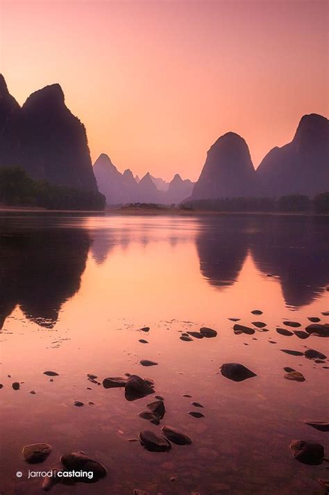 Sunset Over Li River Xingping Guilin China Li River By Jarrod