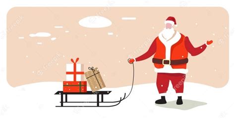 Premium Vector Santa Claus Carrying Sleigh With Present Box Merry