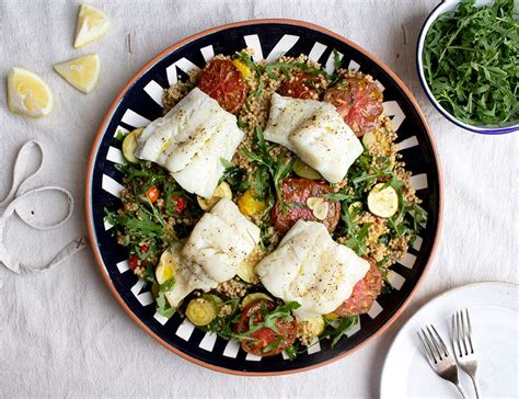 Roast Coley With Tomatoes Giant Couscous Recipe Abel Cole