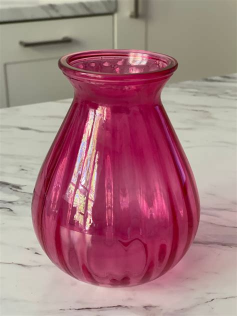 Pink Glass Vase 14cm Pink Tulip Shape Vase Dried Flower Etsy