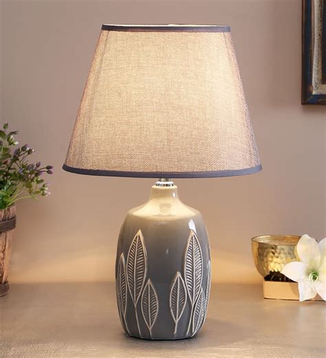 Buy Grey Shade Table Lamp With Ceramic Base By Aapno Rajasthan Online