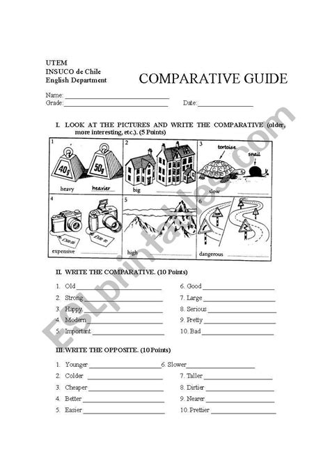 Comparative Adjectives Printable Worksheets