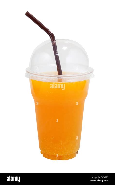 Orange Juice In Plastic Clear Cup On Isolated White With Clipping Path