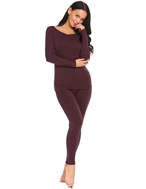Womens Plus Size Cotton Thermal Underwear Long Johns Set Solid Top And Bottom Fleece Lined