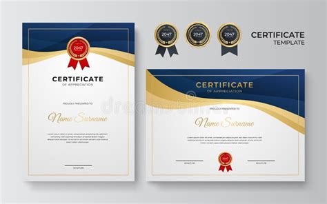 Modern Blue And Gold Certificate Template Diploma Certificate Border