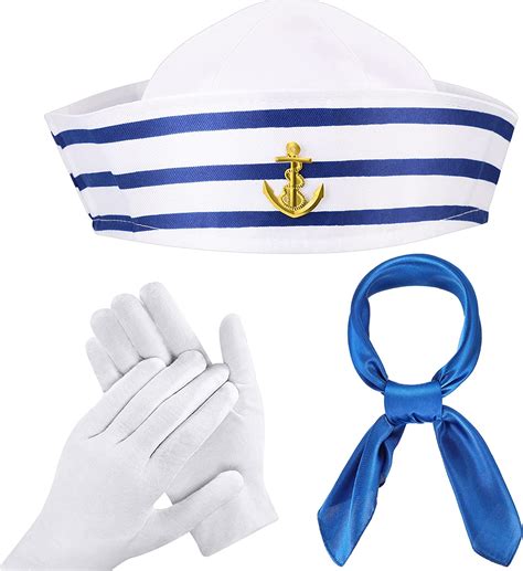 3 Pieces Blue With White Sailor Hat Navy Sailor Yacht Hat Blue Satin