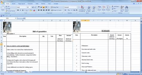 Bill Of Quantities Sample For A House