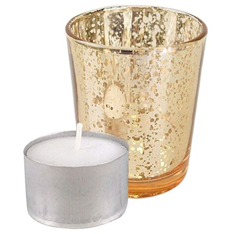 Just Artifacts Speckled Mercury Glass Votive Candle Holder 2 75 Inch 12pcs Gold