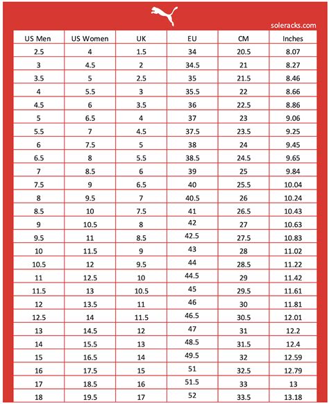 Puma Mens Size Chart