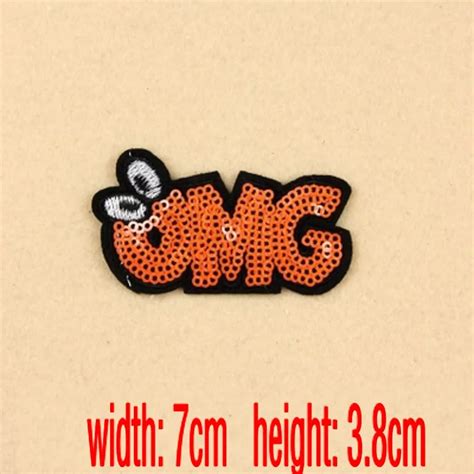 1pc Sequins Embroidered Letter Omg Patches Fabric Cloths Iron On Patch