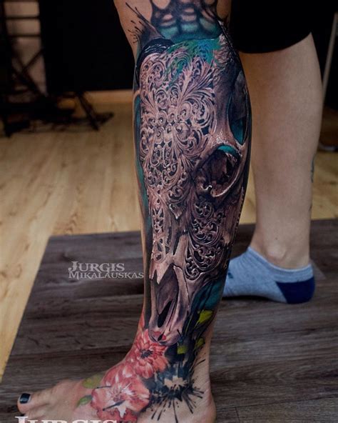 Carved in stone tattoo, greenwood, nova scotia. Carved Skull, Men's Calf Piece | Best tattoo design ideas