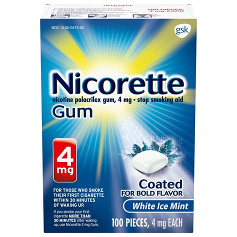 Nicorette Nicotine Gum To Stop Smoking 4mg White Ice Mint Flavor