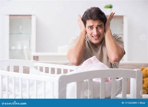 The Young Father Dad Frustrated At Crying Baby Stock Image Image Of
