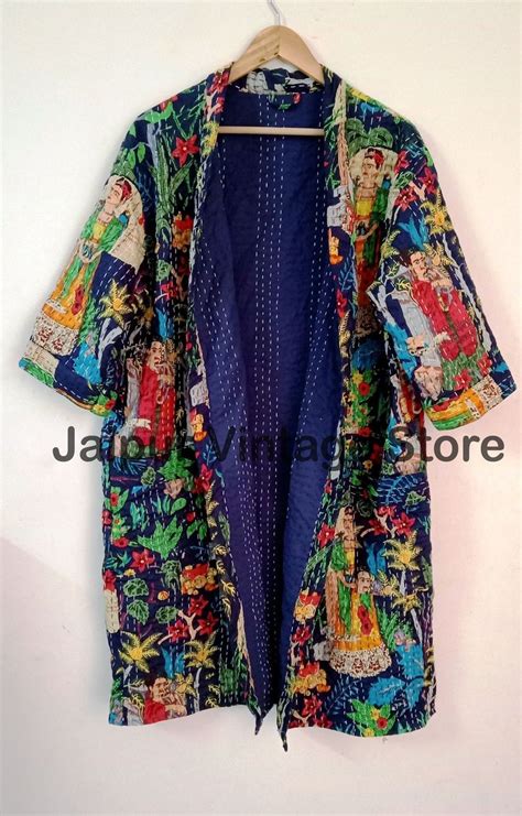 Kantha Kimono Jacke Frida Khalo Lange Kimono Robe Winter Wear Etsy De