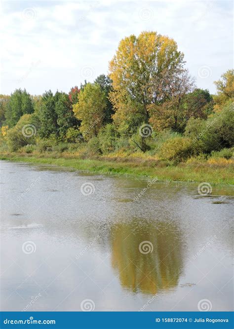 Beautiful Autumn Landscape With River And Colorful Trees Stock Photo