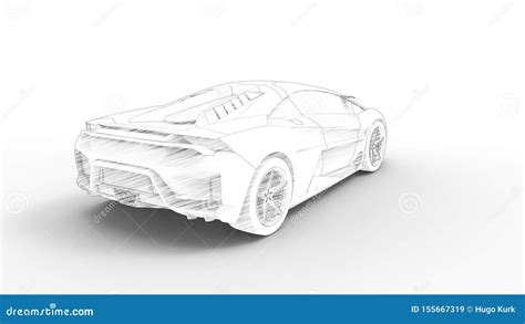 Concept Sports Car Sketch Rendering Isolated In White Background Stock