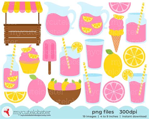 Pink Lemonade Clipart Pink Lemonade Stand Clip Art Set Etsy Uk