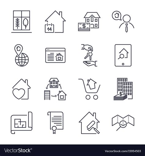 Real Estate Line Icons Icon Set With Editable Vector Image