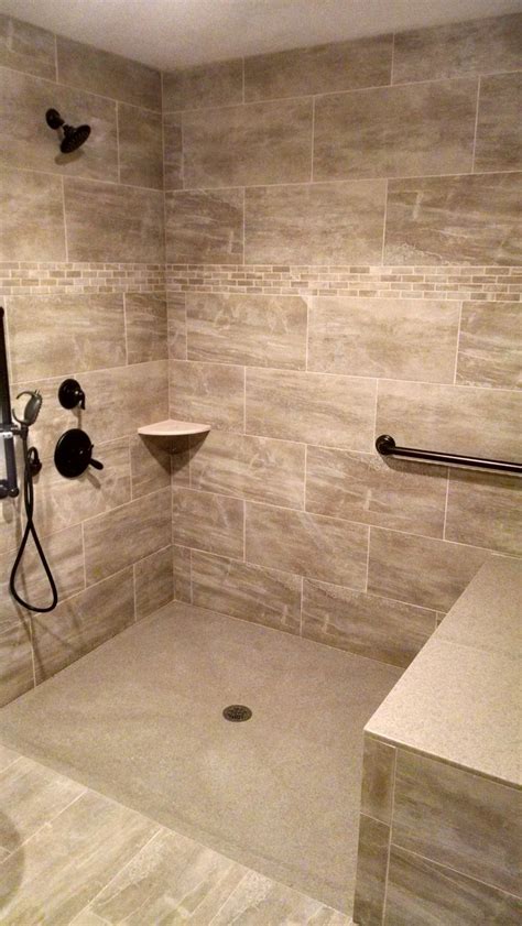 Gorgeous Wheelchair Roll In Shower With Grab Bar And Hand Held Shower