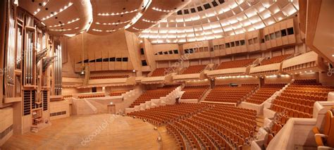 Panorama De La Sala De Conciertos Vacía Con El órgano — Fotos De Stock