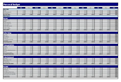 A Printable Spreadsheet For The Household Budget Sheet Is Shown In