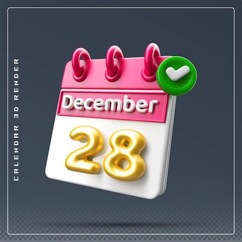 Premium Psd 28th December Calendar With Checklist Icon 3d Render