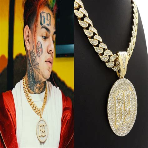 Tekashi Ix Ine Pendant Lab Diamond Gold Cuban Link Chain Necklace