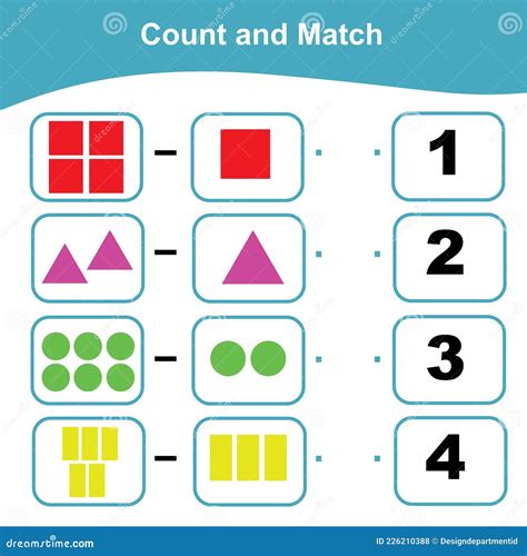 Counting And Matching Game For Preschool Children Math Worksheet For