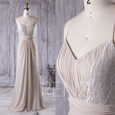 2016 Creambeige Bridesmaid Dress Long V Neck Lace Wedding Dress