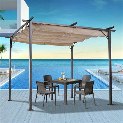 Outsunny 10 Retractable Canopy Cover Steel Frame Classic Pergola
