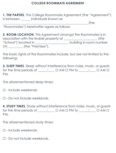 Free College Roommate Agreement Templates Word Pdf