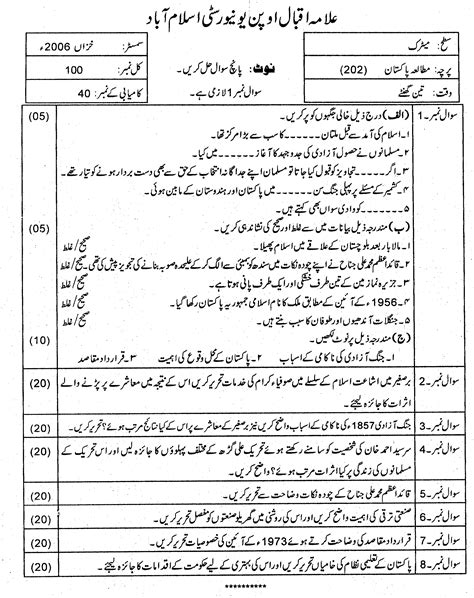 Aiou Old Papers Matric Past Papers Download For Free Allama Iqbal