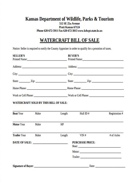 Printable Bill Of Sale For Boat
