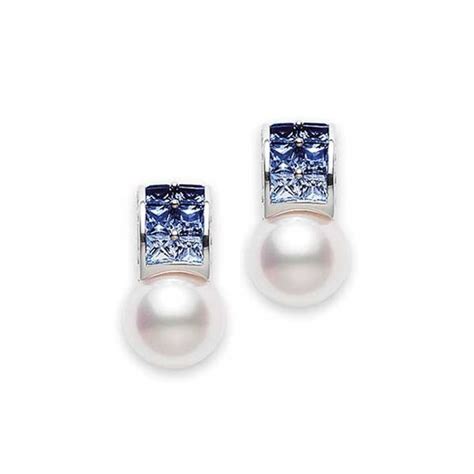 Mikimoto Akoya Pearl And Blue Sapphire Earrings