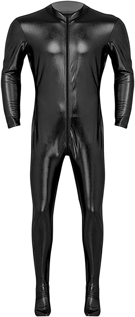 msemis homme body métallique brillant sexy sous vêtement maillot de corps zip body combinaison