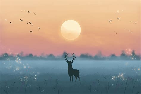 1920x1080px 1080p Free Download Deer Silhouette Moon Night Art